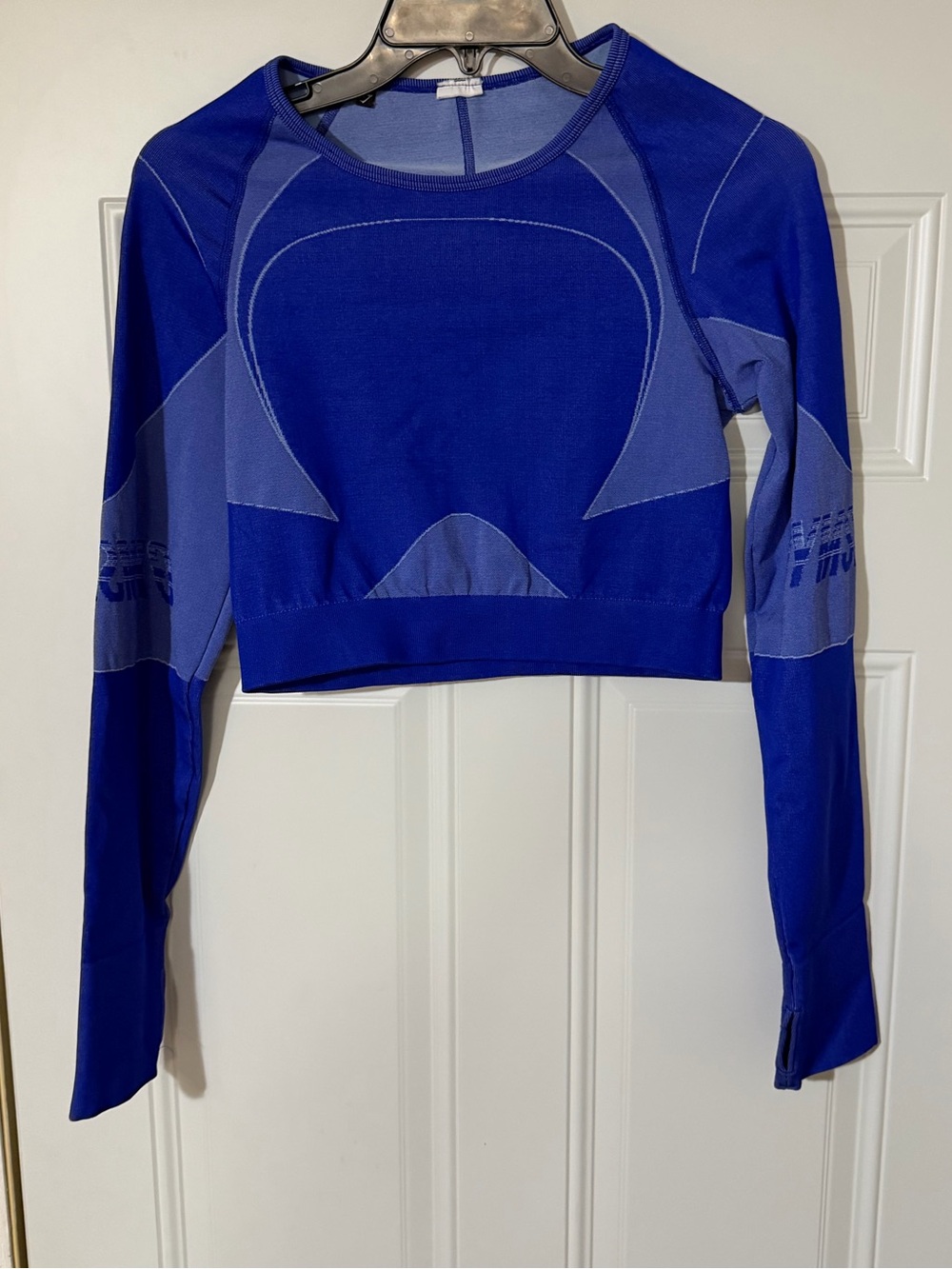 Gymshark Turbo Seamless Crop Top Blue Long Back Cut Out Women’s Sleeve Large